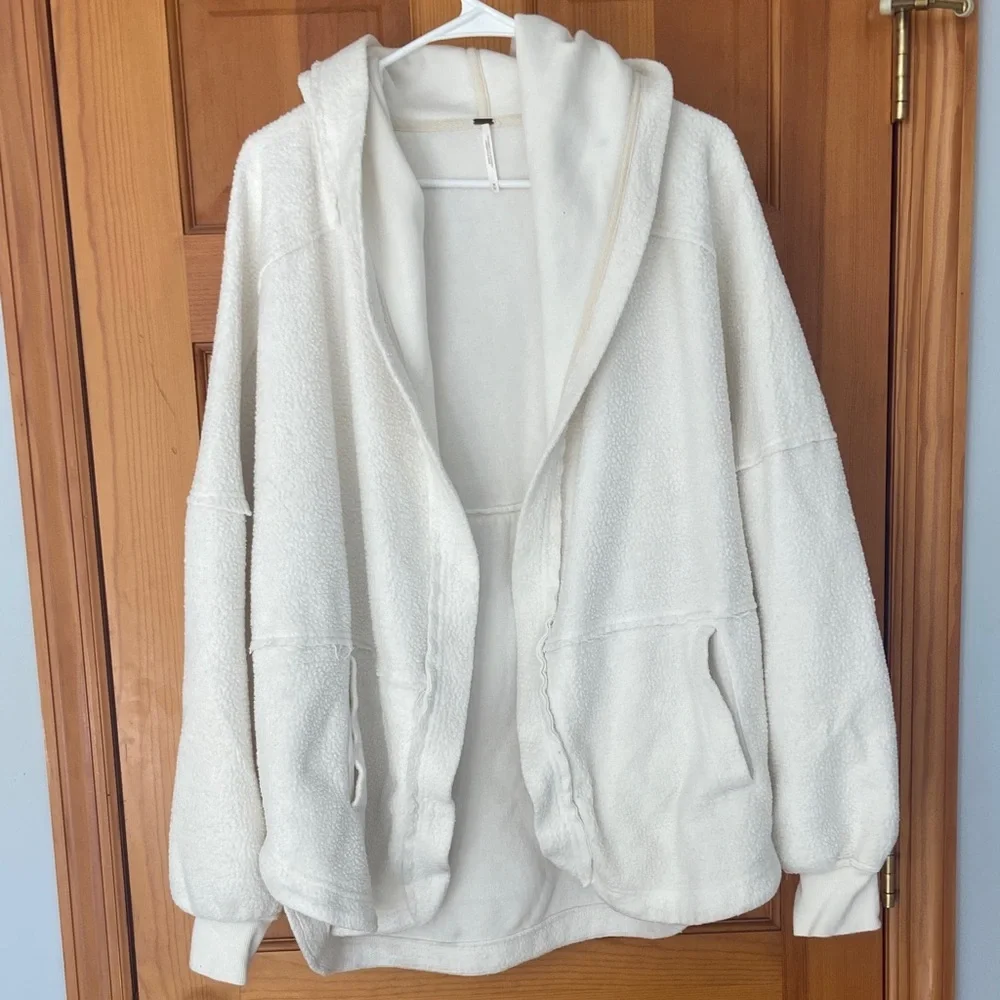 Free People Solid Ivory Nomad Hooded Relaxed Shacket Size Medium - Picture 4 of 7